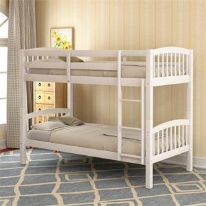 Afuera Living Wood Twin-Over-Twin Bunk Bed with Ladder & Guardrails in White