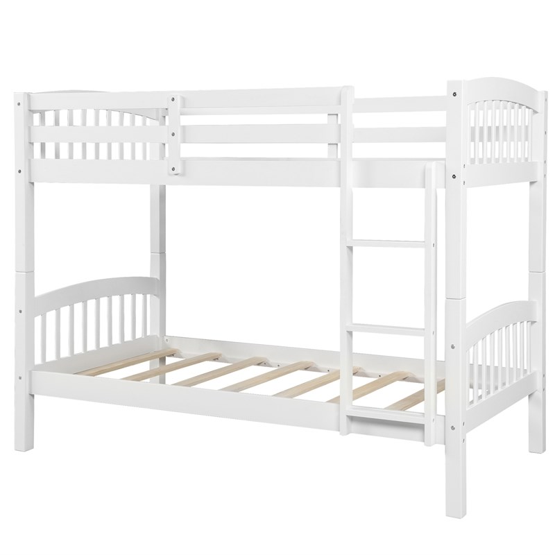 Afuera Living Wood Twin-Over-Twin Bunk Bed with Ladder & Guardrails in White