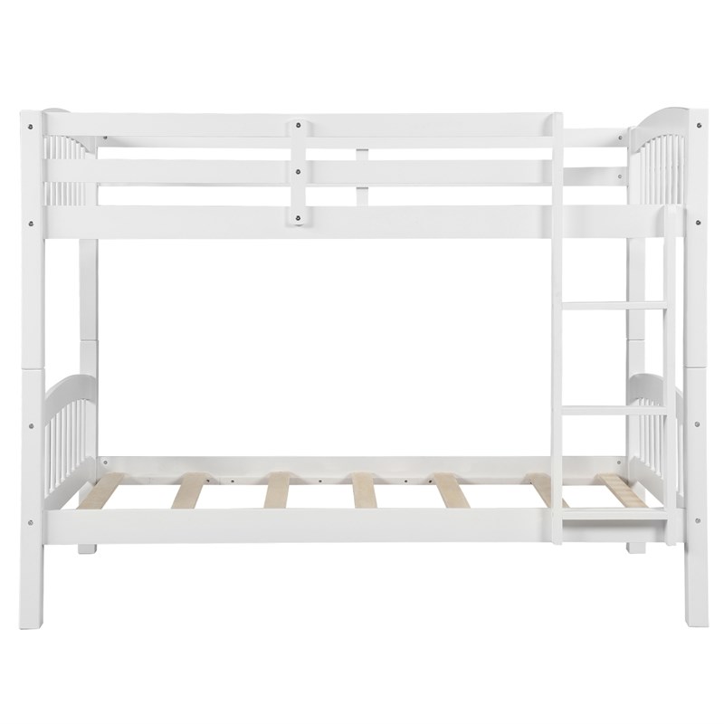 Afuera Living Wood Twin-Over-Twin Bunk Bed with Ladder & Guardrails in White