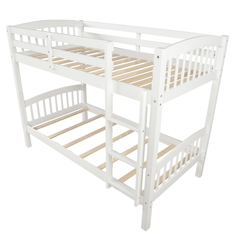 Afuera Living Wood Twin-Over-Twin Bunk Bed with Ladder & Guardrails in White