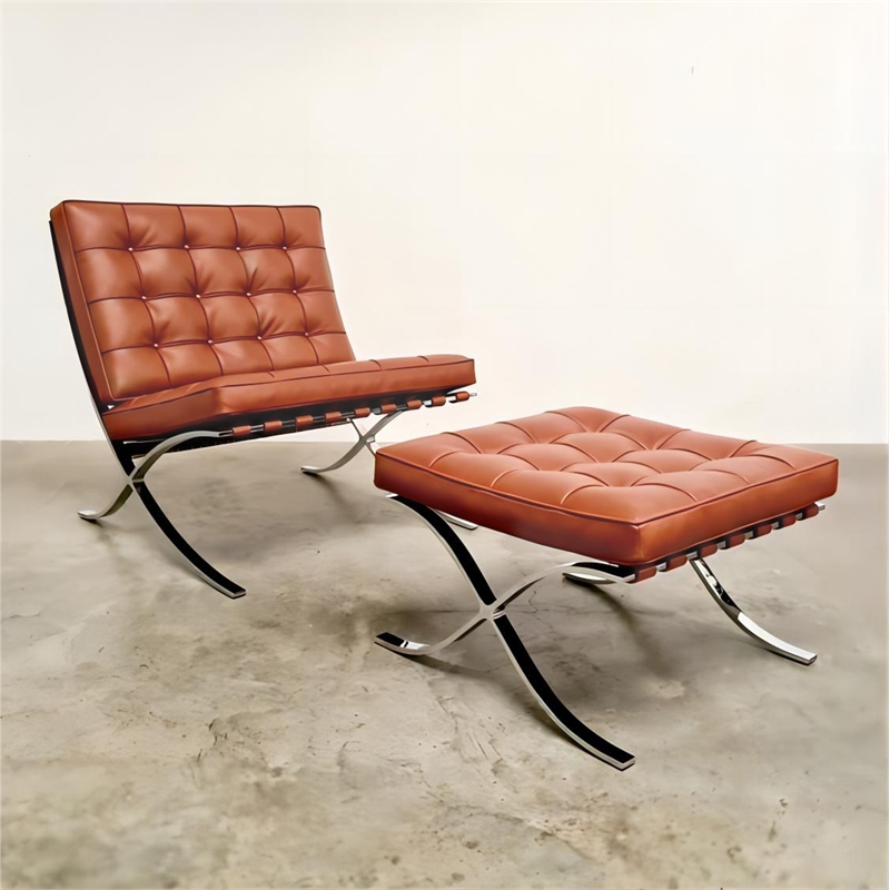 Afuera Living Genuine Cowhide Tufted Lounge Chair with Ottoman in Amber