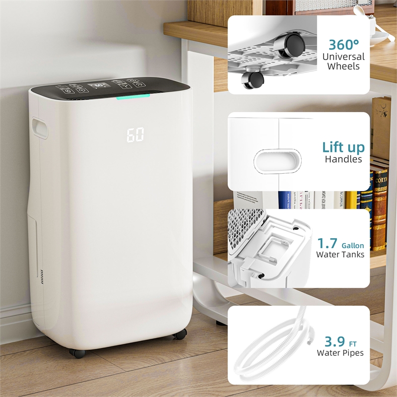 Afuera Living 80-Pint Dehumidifier for 500 Sq Ft with 5 Modes & 6.5L Tank