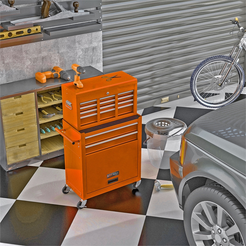 Afuera Living 8-Drawer Rolling Tool Chest & Cabinet with Wheels in Orange