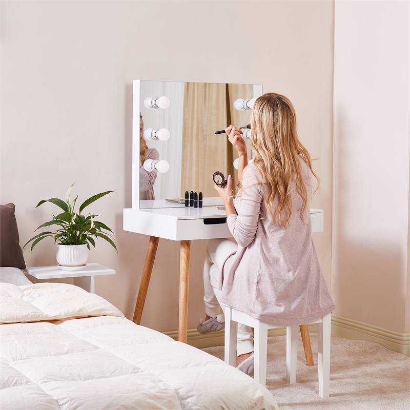 Afuera Living Solid Wood Vanity Table with LED Mirror & USB & Socket 32x30