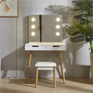 Afuera Living Solid Wood Vanity Table with LED Mirror & USB & Socket 32x30