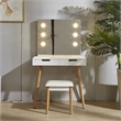 Afuera Living Solid Wood Vanity Table with LED Mirror & USB & Socket 32x30