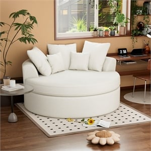 Afuera Living White Sherpa Round Sofa with High-Density Foam Filling