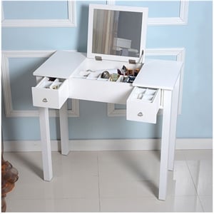 Afuera Living 32&quotW Flip-Top Vanity Table with Mirror & Storage in White