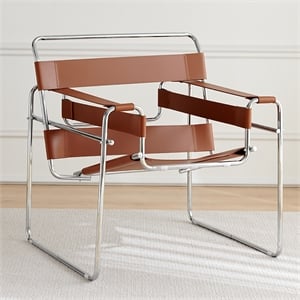 Afuera Living Saddle Leather Armchair with Stainless Steel Frame in Amber