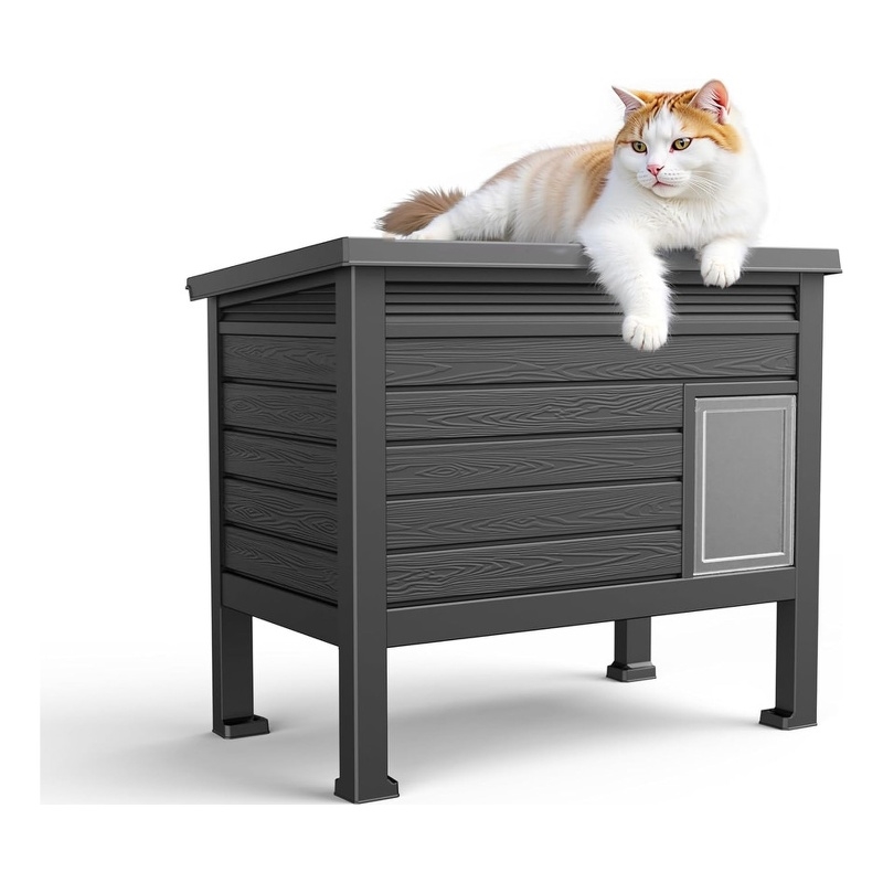 Afuera Living Elevated Resin Cat House 26.73Hx34.4Lx21.7W Inches