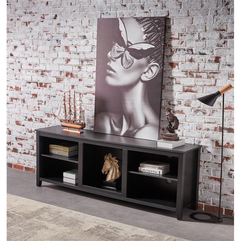 Afuera Living 70-Inch Black TV Stand with 4 Open Shelves for TVs up to 60 Inch