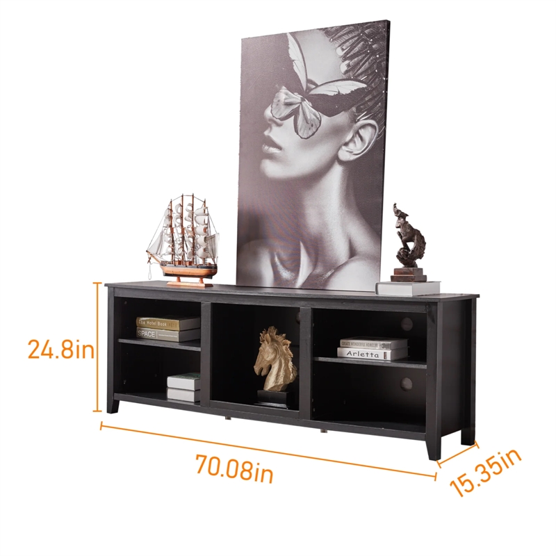 Afuera Living 70-Inch Black TV Stand with 4 Open Shelves for TVs up to 60 Inch