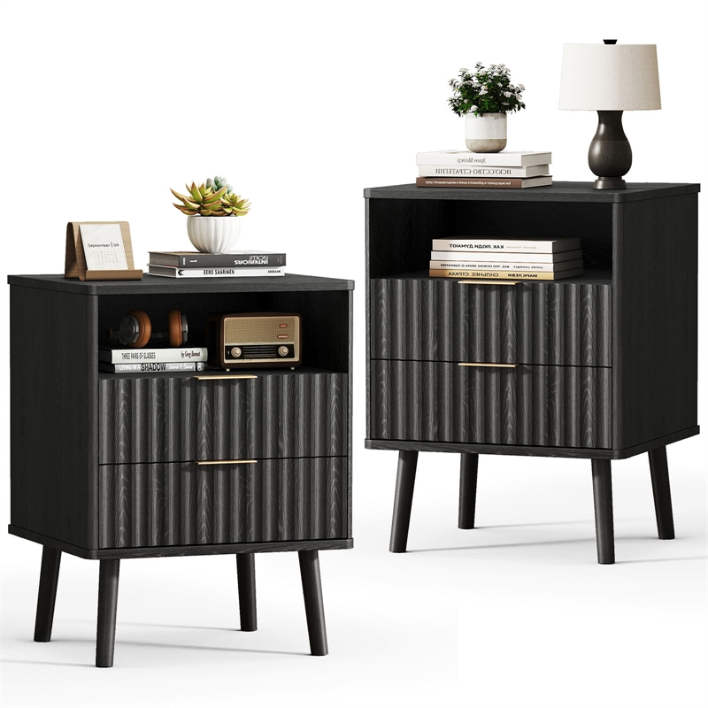 Afuera Living Black Fluted 24-Inch Nightstands Set of 2 with Rose Gold Handles