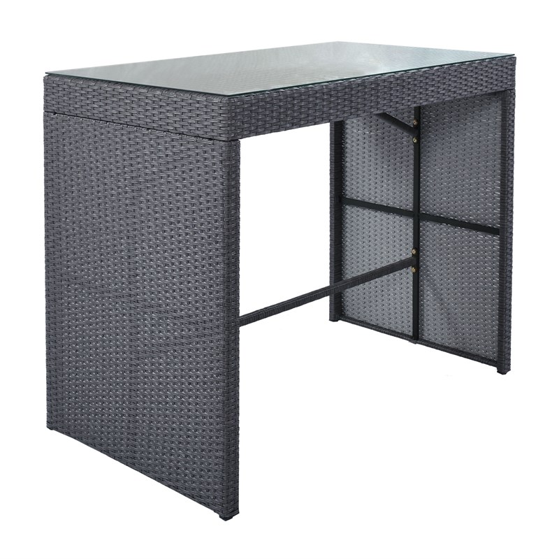 Afuera Living 5-Piece Rattan Outdoor Bar Table Set with Cushioned Stools