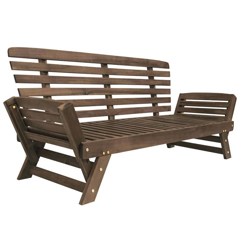 Afuera Living Acacia Wood Adjustable Patio Sofa Lounge with Beige Cushions
