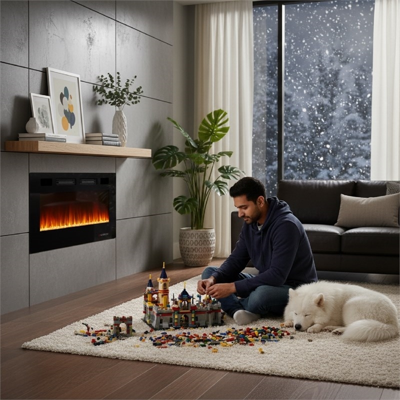 Afuera Living 42-Inch Ultra Thin Recessed Electric Fireplace 12-Colour 3D Flame