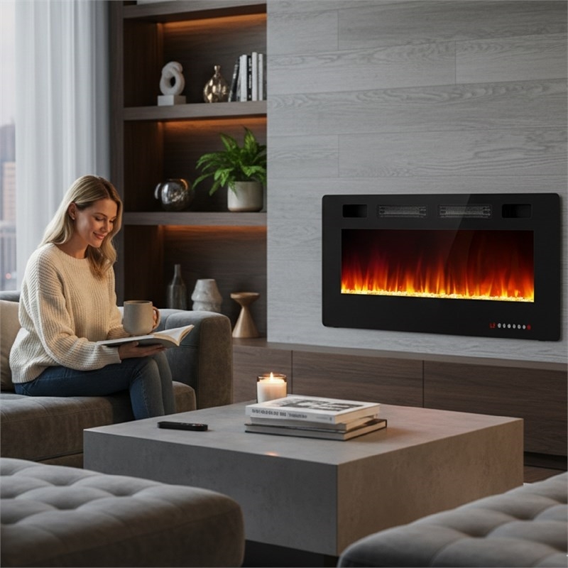 Afuera Living 42-Inch Ultra Thin Recessed Electric Fireplace 12-Colour 3D Flame