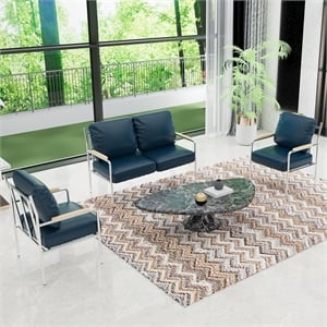 Afuera Living PU Leather Sofa Set with 1 Love Seat & 1 Accent Chair Steel Frame