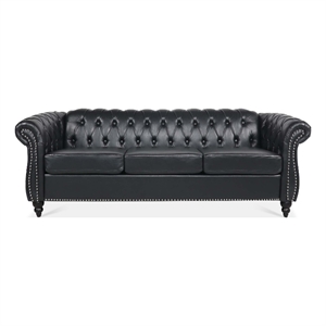 Afuera Living 84&quot PU Leather Rolled Arm Chesterfield 3-Seater Sofa in Black