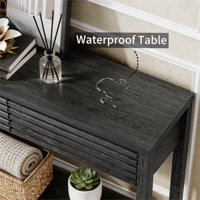 Afuera Living 40-Inch Black Fluted Art Deco Console Table with 2 Drawers