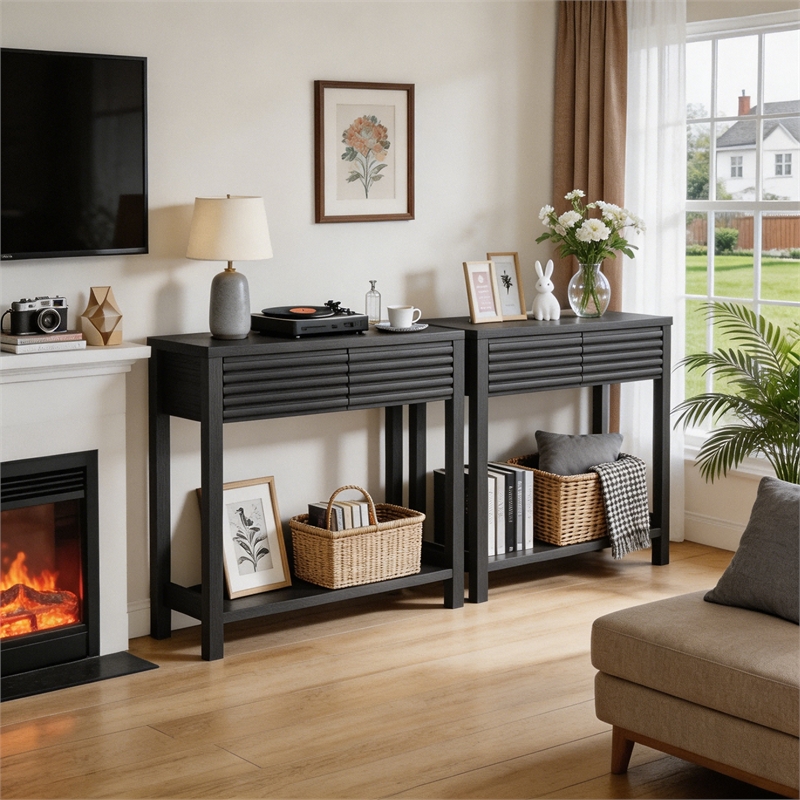 Afuera Living 40-Inch Black Fluted Art Deco Console Table with 2 Drawers