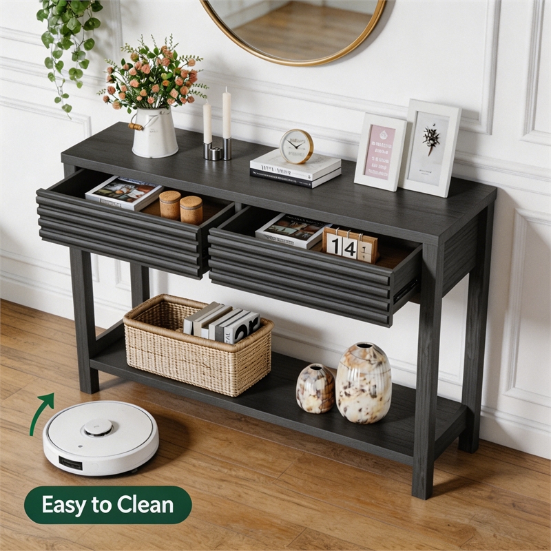 Afuera Living 40-Inch Black Fluted Art Deco Console Table with 2 Drawers