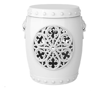 Afuera Living White Resin Garden Stool 15.59Wx14.29Dx17.8H Inches