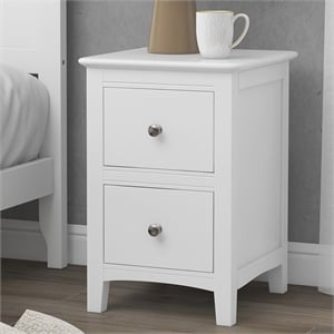 Afuera Living 2-Drawer Solid Pine Wood Nightstand with Metal Rails in White