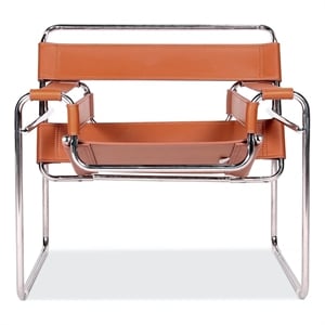 Afuera Living Amber Saddle Leather Armchair with Stainless Steel Frame