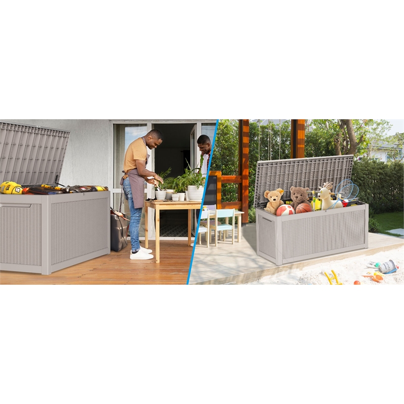 Afuera Living 260-Gallon Light Coffee Outdoor Storage Box with Lock & Handles