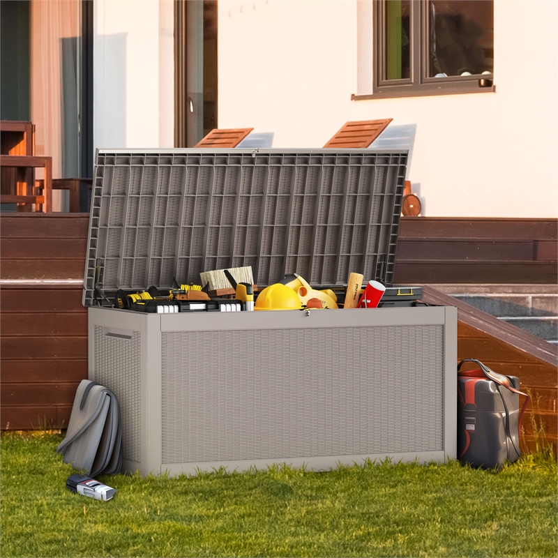 Afuera Living 260-Gallon Light Coffee Outdoor Storage Box with Lock & Handles