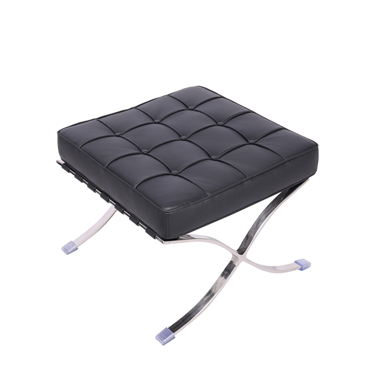 Afuera Living Tufted Genuine Leather Ottoman with Stainless Steel X-Base