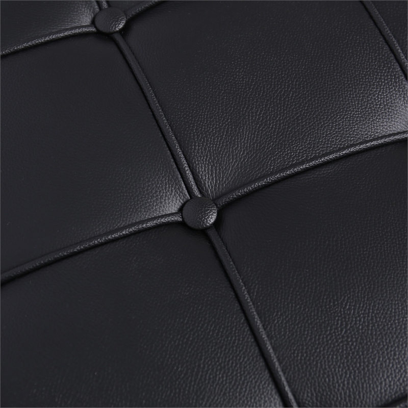 Afuera Living Tufted Genuine Leather Ottoman with Stainless Steel X-Base