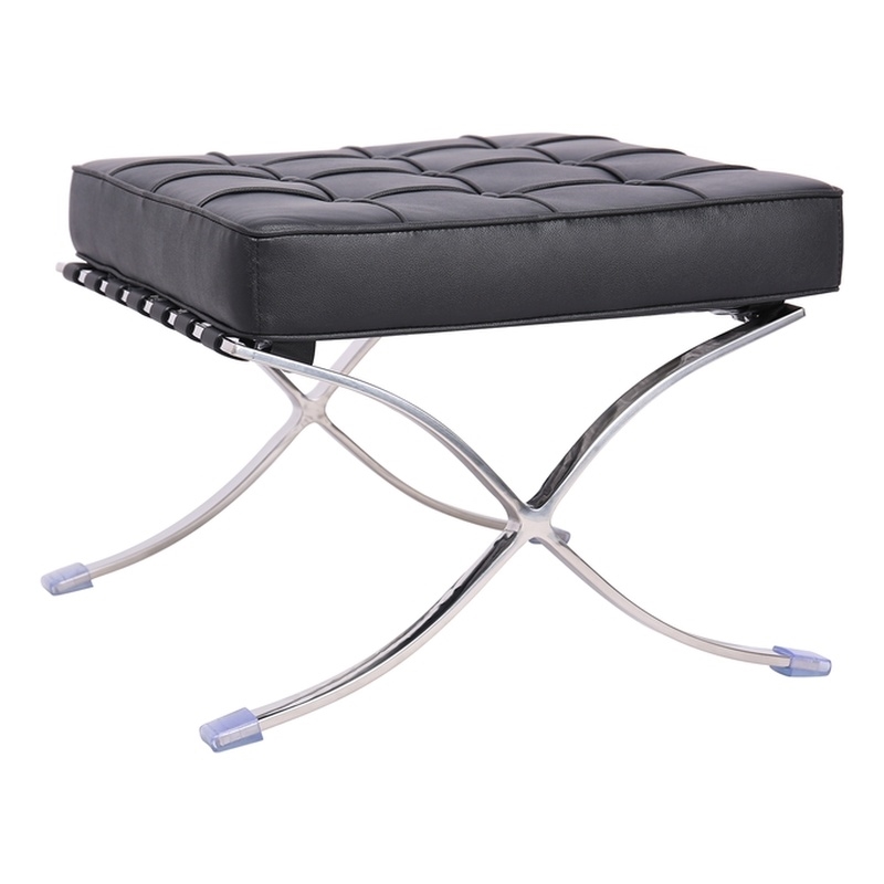 Afuera Living Tufted Genuine Leather Ottoman with Stainless Steel X-Base