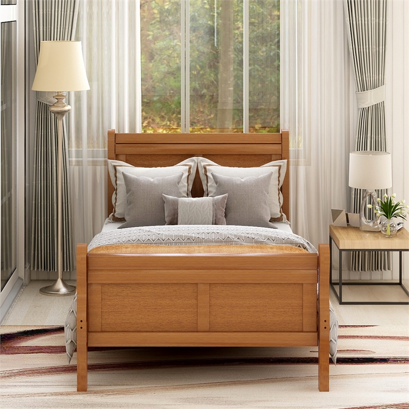 Afuera Living Wood Twin Sleigh Platform Bed with Headboard & Footboard