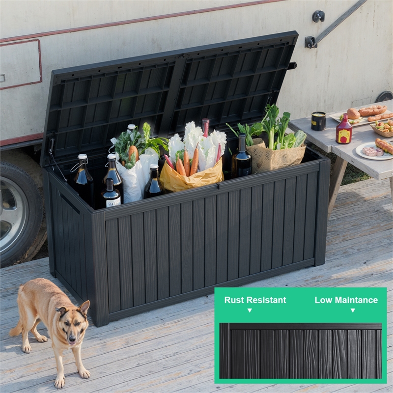 Afuera Living 180-Gallon Black PP Outdoor Storage Box with Lock & Handles