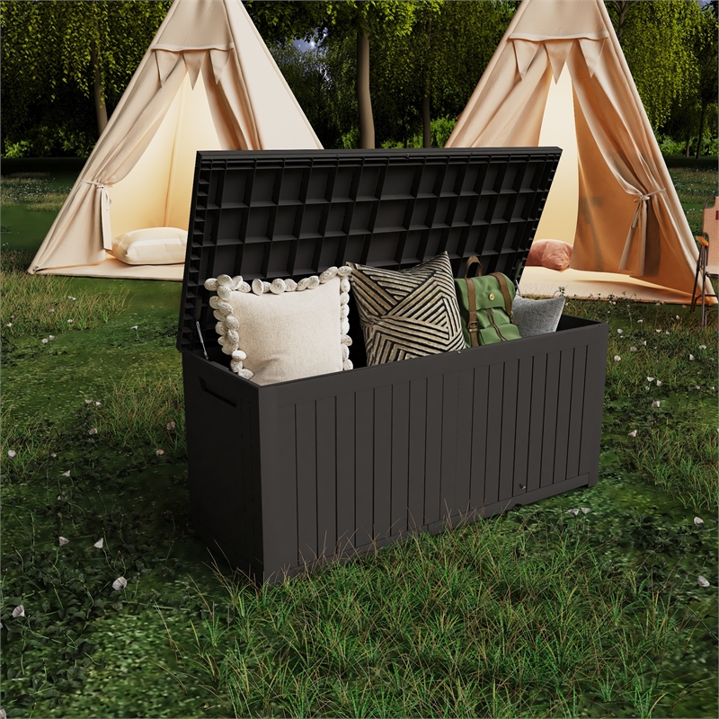 Afuera Living 180-Gallon Black PP Outdoor Storage Box with Lock & Handles
