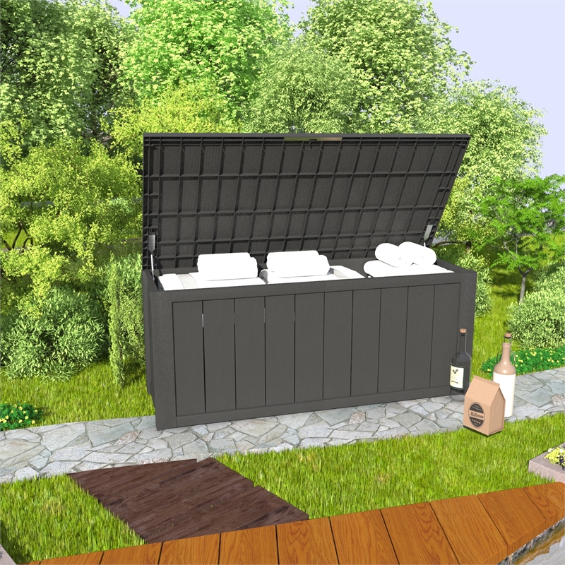 Afuera Living 180-Gallon Black PP Outdoor Storage Box with Lock & Handles