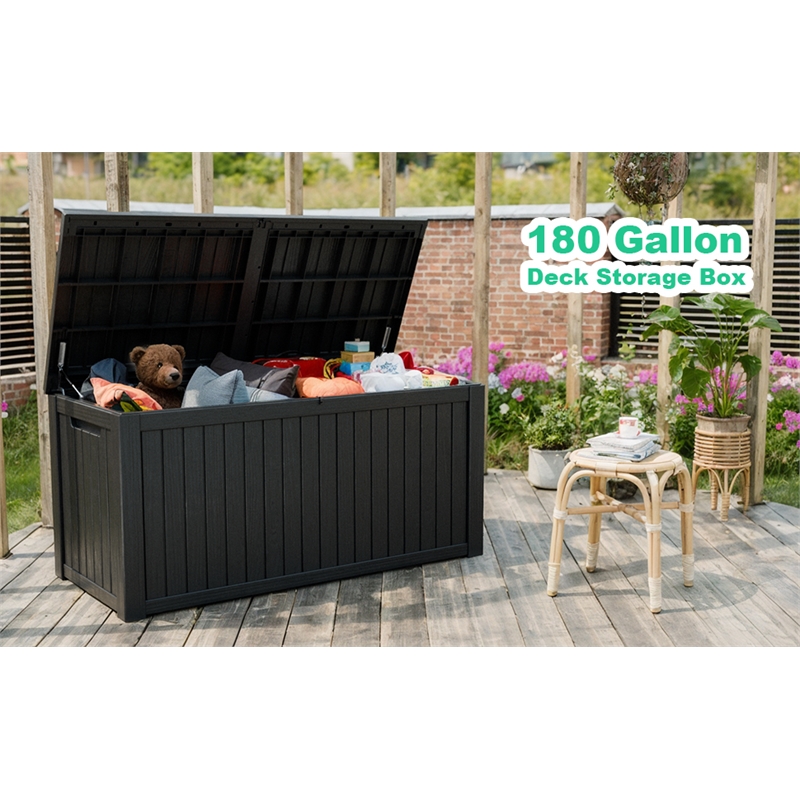 Afuera Living 180-Gallon Black PP Outdoor Storage Box with Lock & Handles