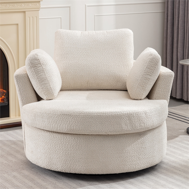 Afuera Living Extra Large Circular Chenille Swivel Chair 450 lbs Capacity