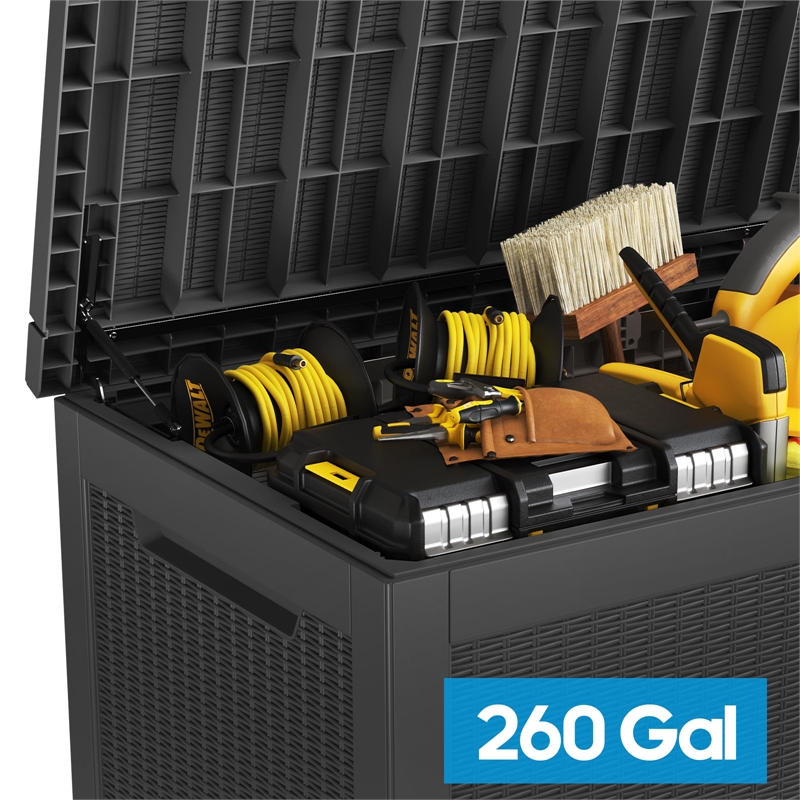 Afuera Living 260-Gallon Black PP Outdoor Storage Box with Lock & Handles