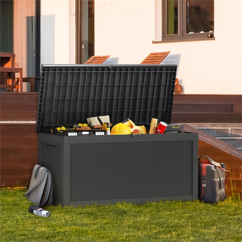 Afuera Living 260-Gallon Black PP Outdoor Storage Box with Lock & Handles