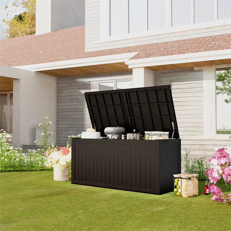 Afuera Living 260-Gallon Black PP Outdoor Storage Box with Lock & Handles