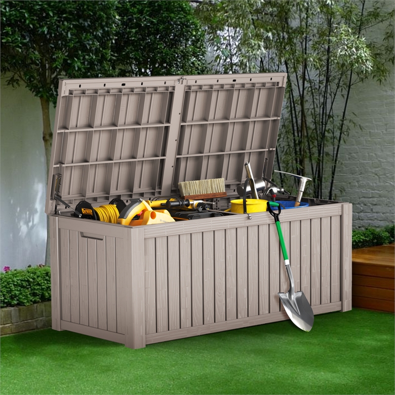 Afuera Living 150-Gallon Light Coffee PP Outdoor Storage Box with Lock