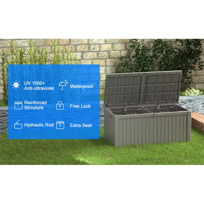 Afuera Living 150-Gallon Light Coffee PP Outdoor Storage Box with Lock