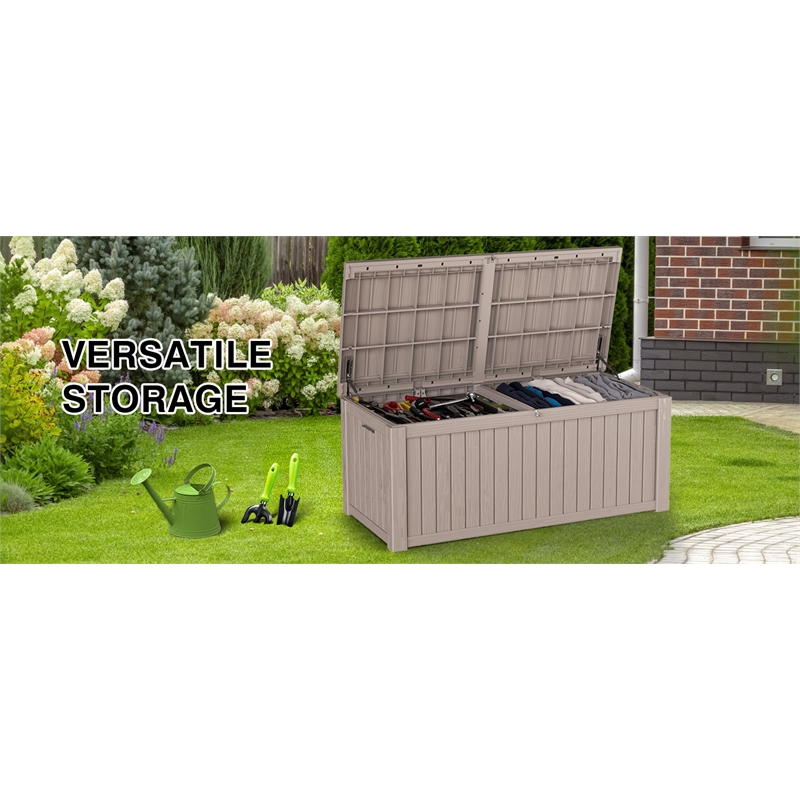 Afuera Living 150-Gallon Light Coffee PP Outdoor Storage Box with Lock