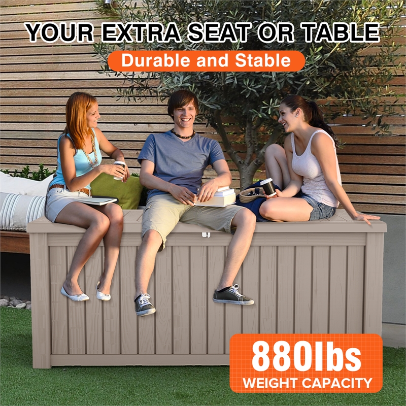 Afuera Living 150-Gallon Light Coffee PP Outdoor Storage Box with Lock