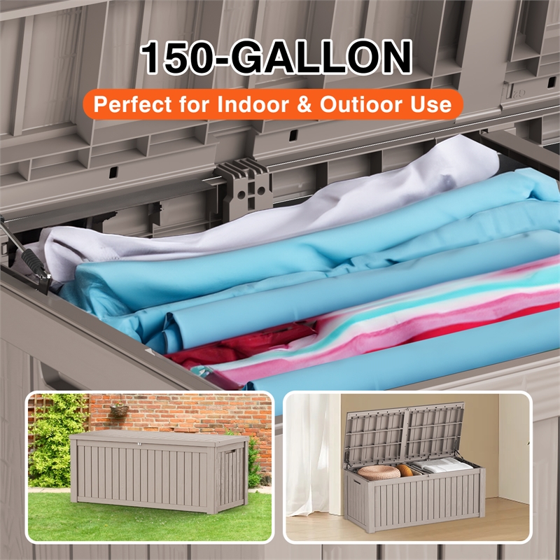 Afuera Living 150-Gallon Light Coffee PP Outdoor Storage Box with Lock