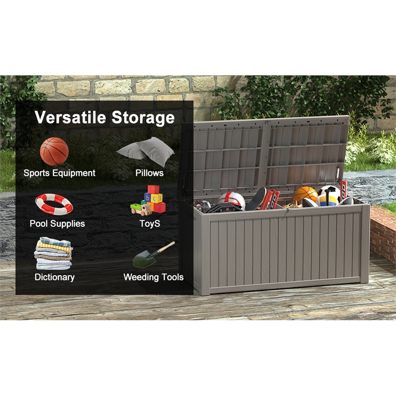 Afuera Living 150-Gallon Light Coffee PP Outdoor Storage Box with Lock
