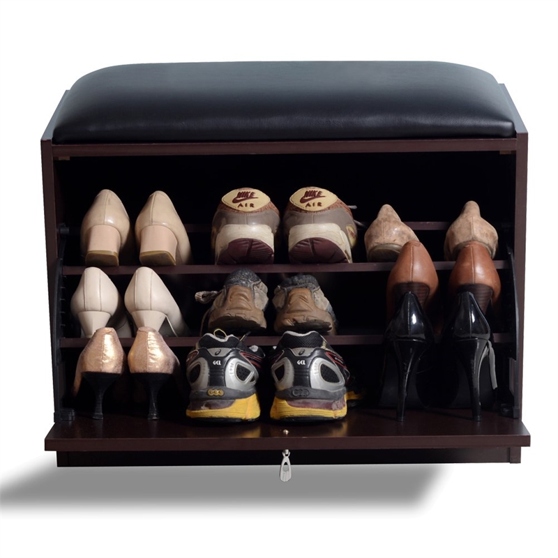 Afuera Living Brown 9-Pair Shoe Storage Cabinet with PU Leather Seat 300 lbs